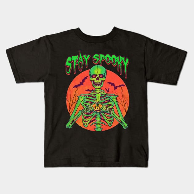 Stay Spooky Funny Halloween Skull Spooky Skeleton Custom Kids T-Shirt by Kribis